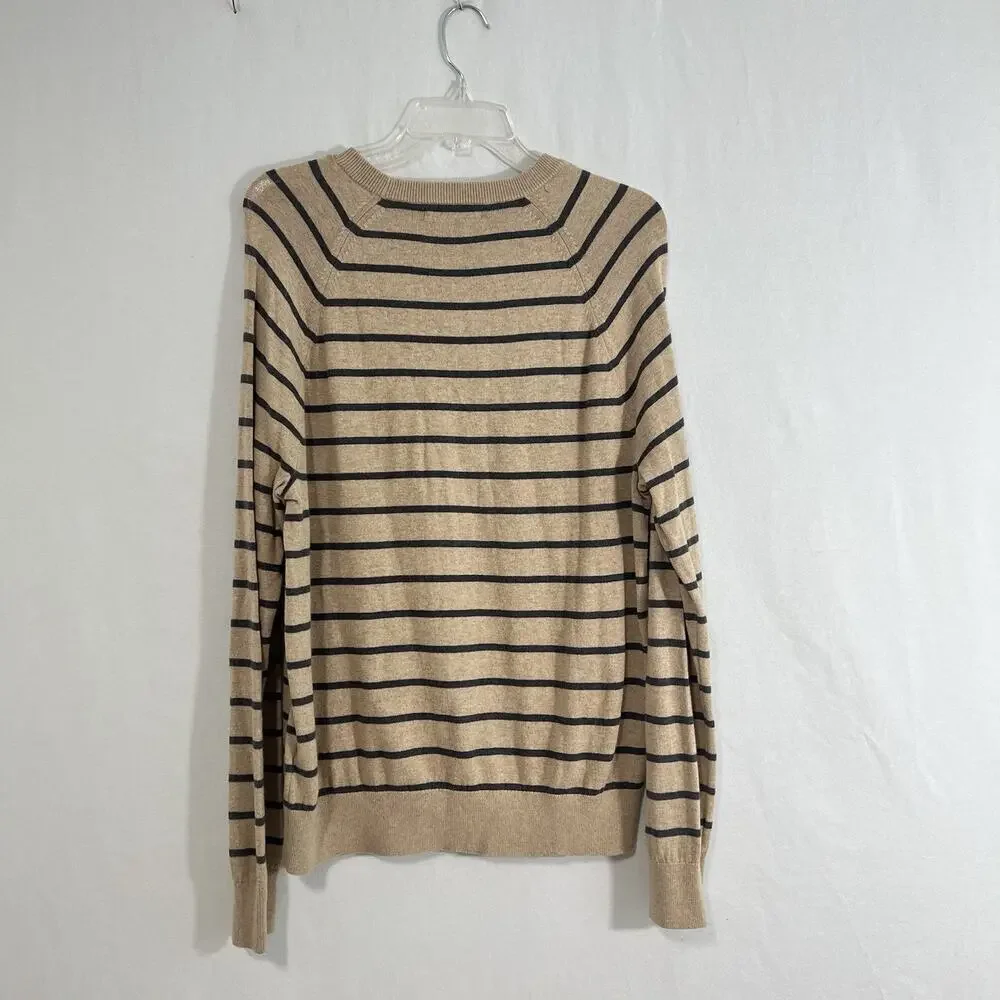 Banana Republic Large Silk Cotton Cashmere Blend Sweater Crew Neck Striped Beige